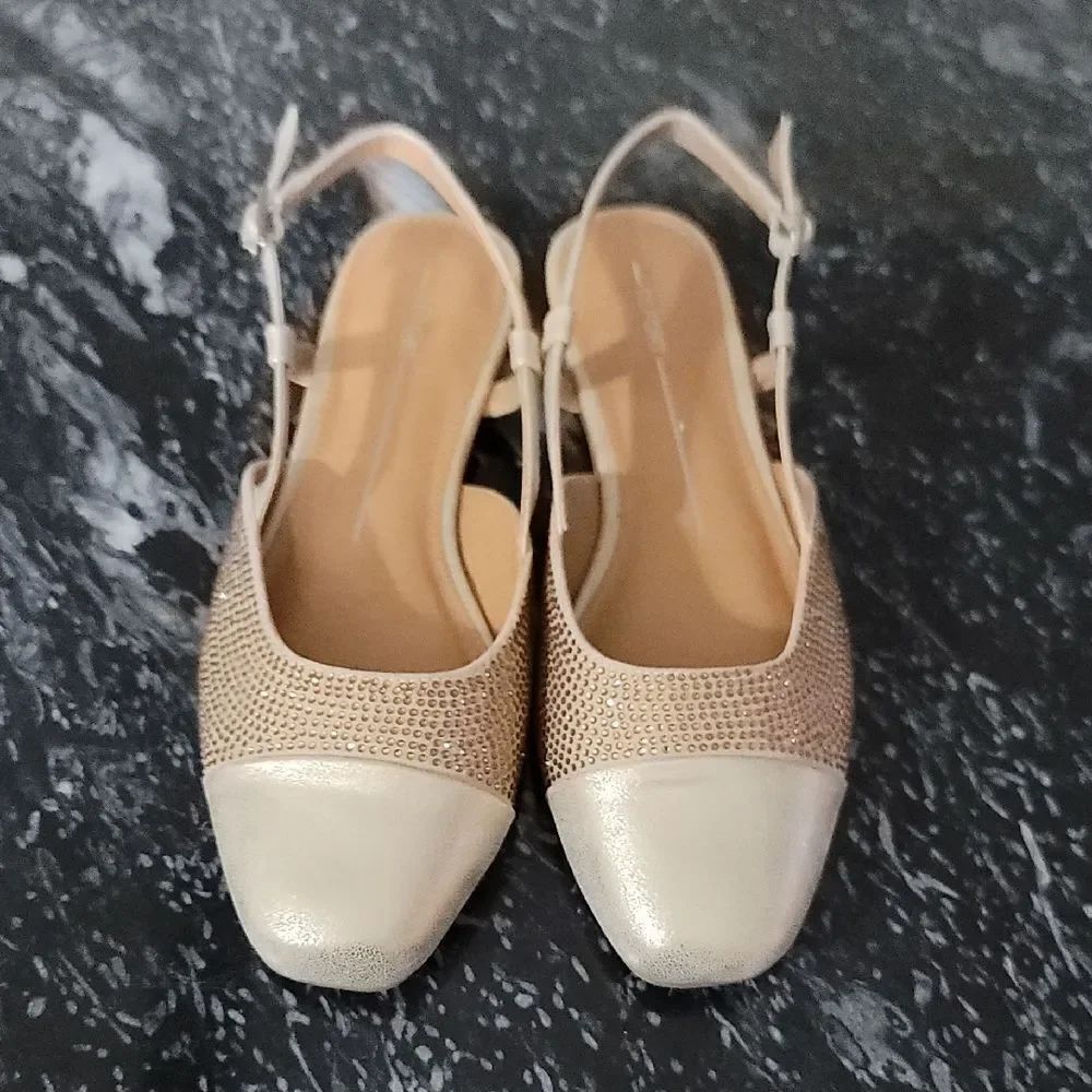 BRAND NEW REPORT MIKKI Elegant CREAM and GOLD WOMENS SLINGBACK FLAT SHO…